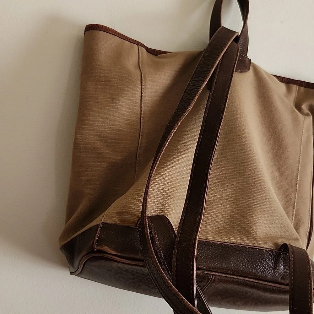 Ellington Unisex Sling Assistant Backpack Khaki Canvas/Brown leather Trim